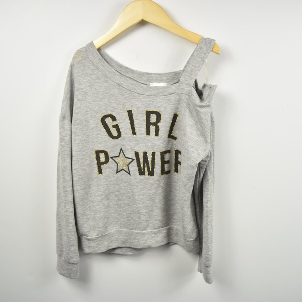 grey long sleeve off the shoulder top